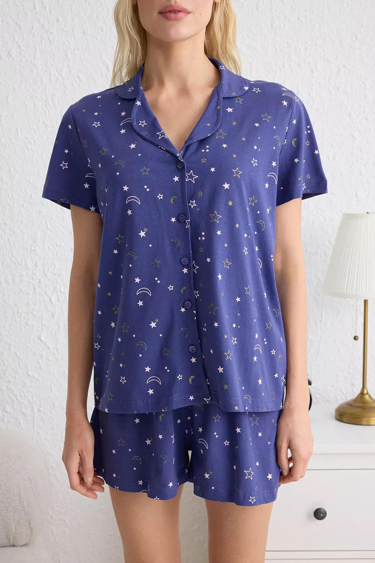Blue Galaxy Patterned Knitted Pyjamas Set, , large image number 2