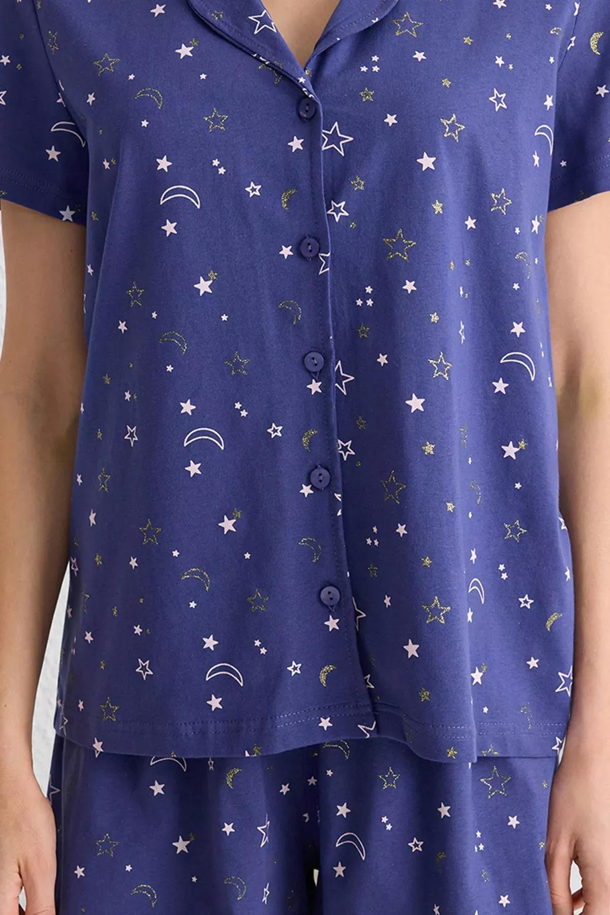 Blue Galaxy Patterned Knitted Pyjamas Set, , large image number 3