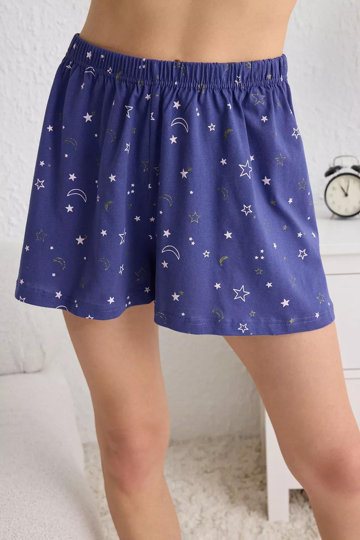 Blue Galaxy Patterned Knitted Pyjamas Set, , large image number 4