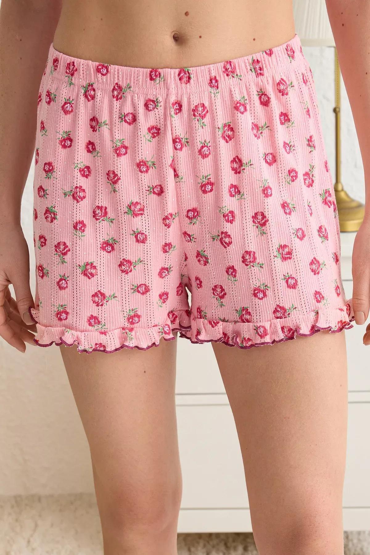 Pink Floral Pointel Openwork Pajama Set, , large image number 4