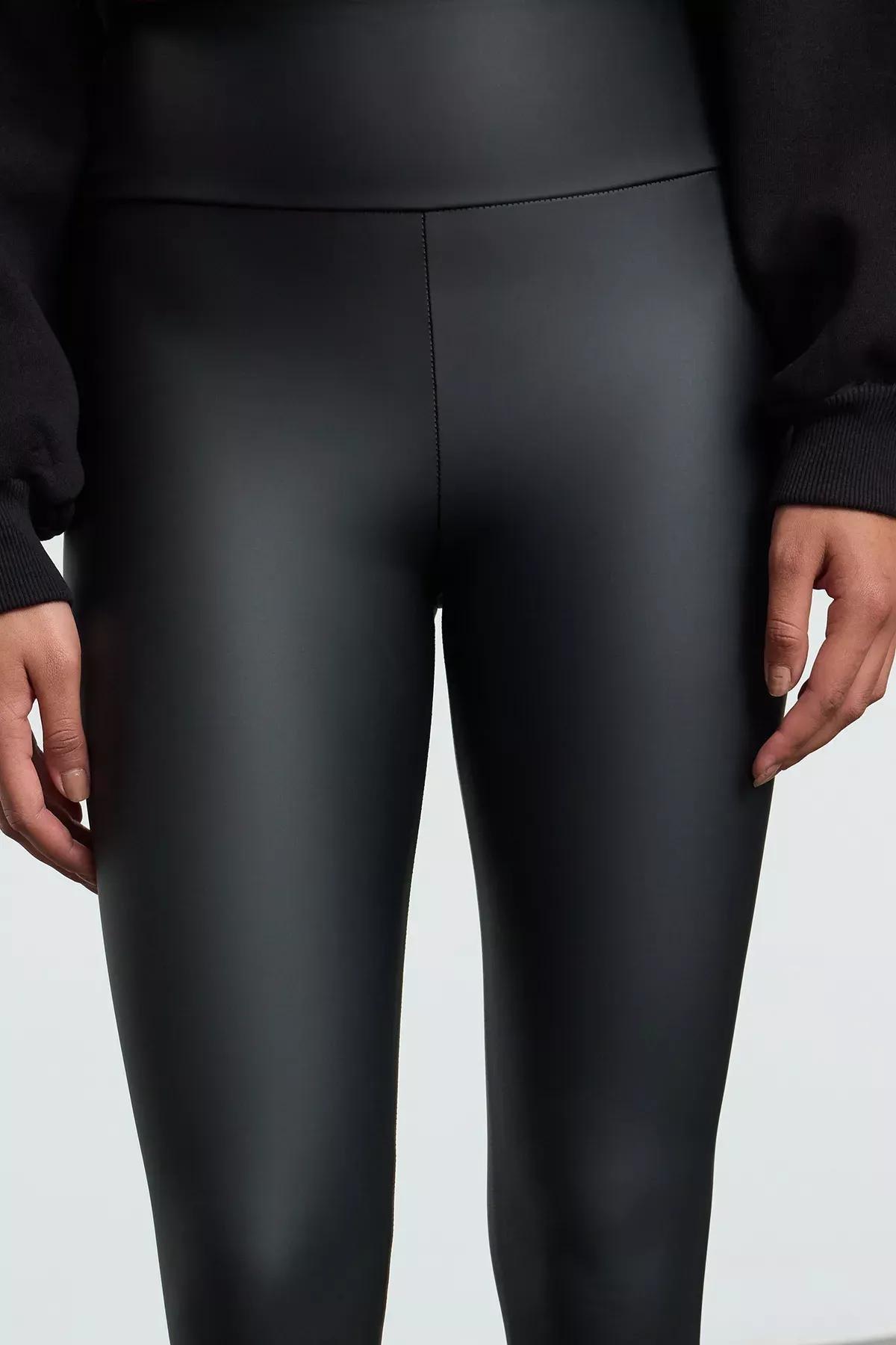 Grey Shiny Leather Look Leggings, Anthracite, large image number 5