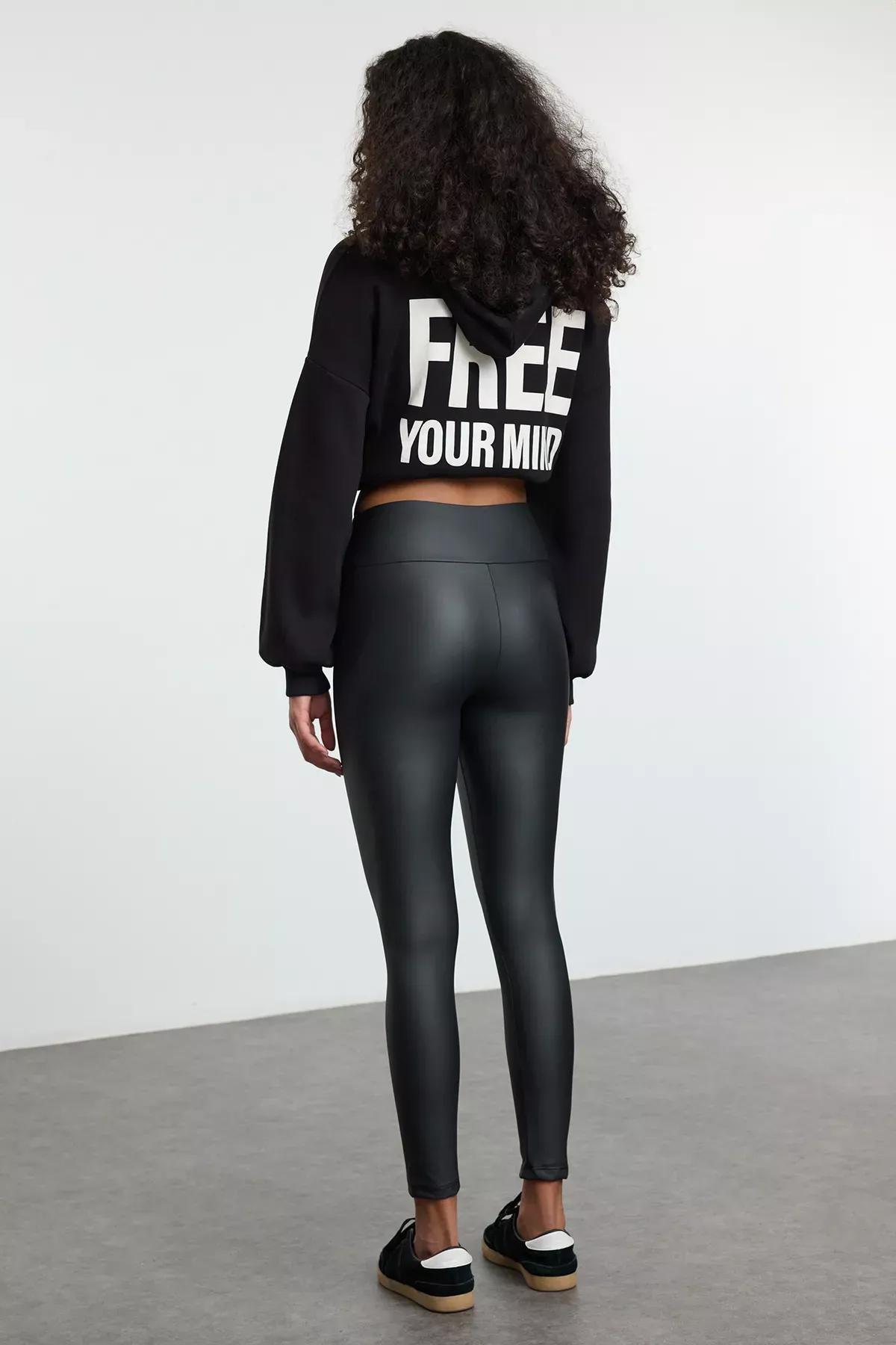 Grey Shiny Leather Look Leggings, Anthracite, large image number 6