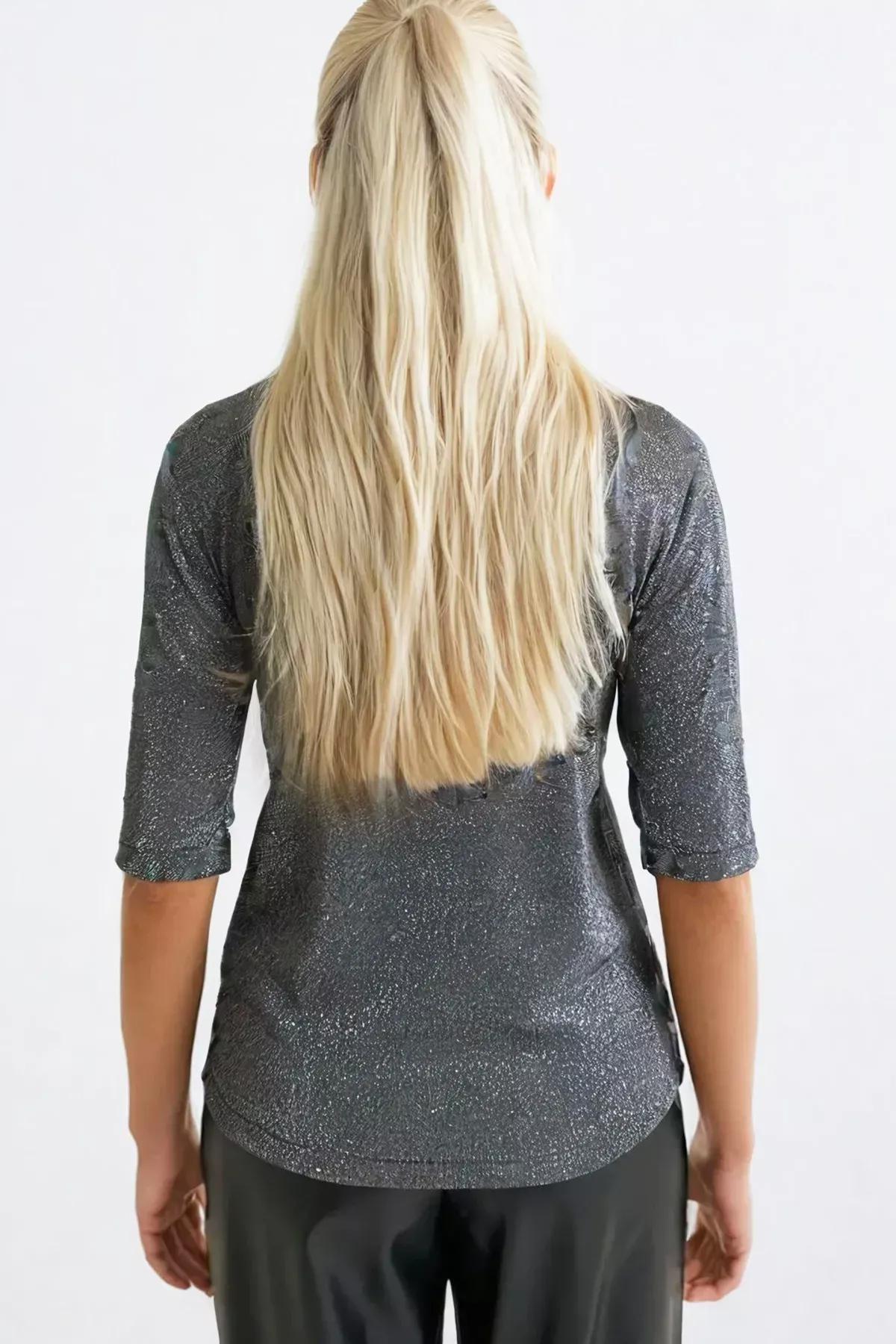 Silver Black Shiny Blouse, C101_7334, large image number 3