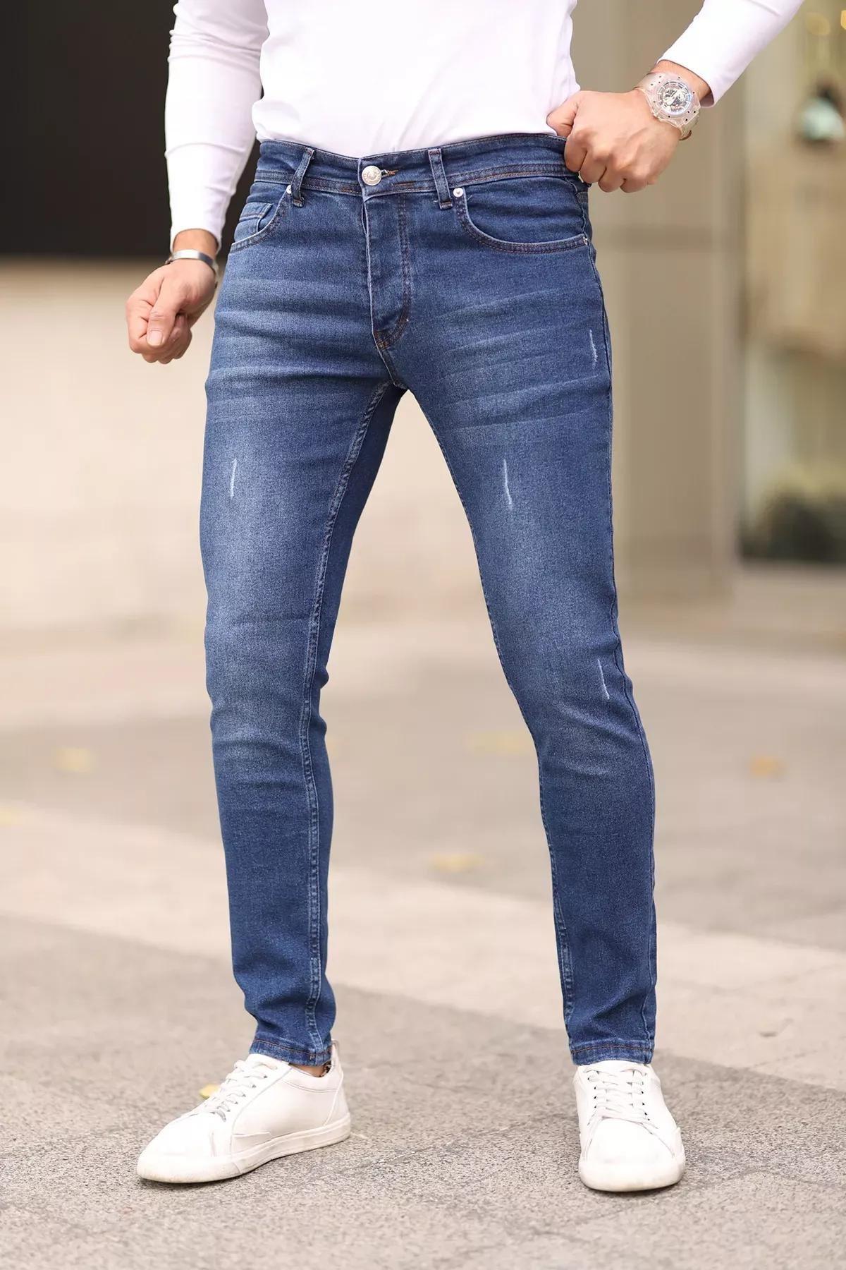 Blue Skinny Ribbed Jeans, Navy blue, medium