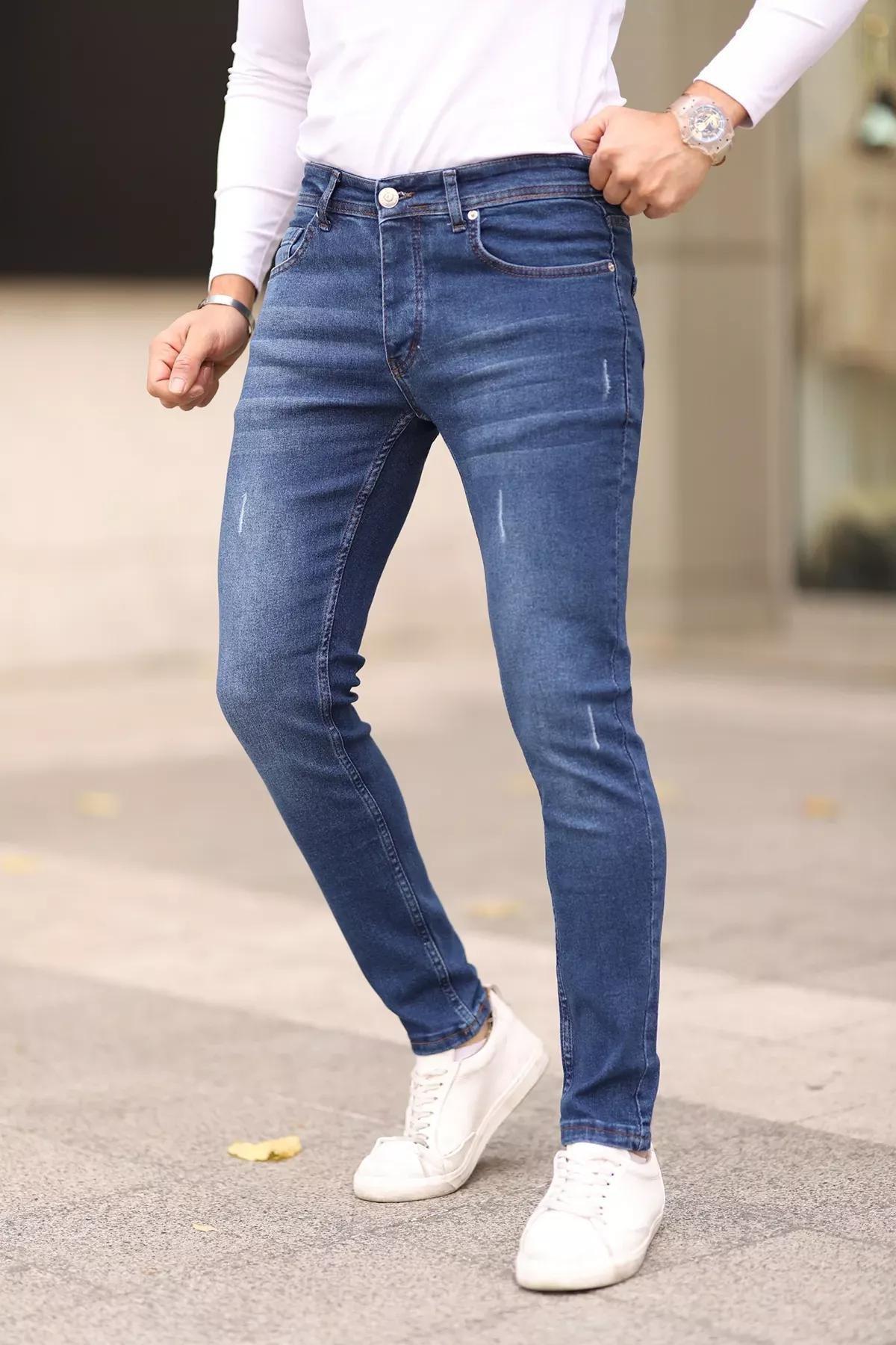 Blue Skinny Ribbed Jeans, Navy blue, medium