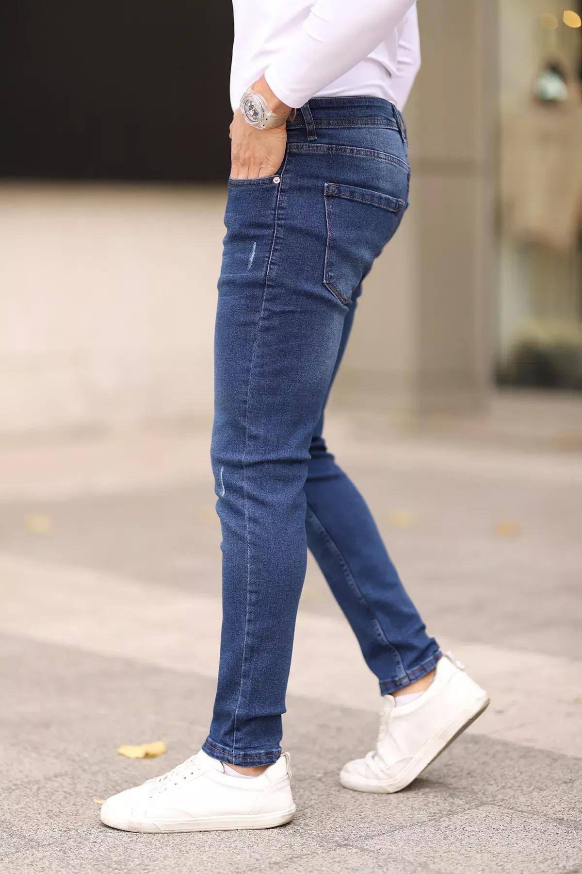 Blue Skinny Ribbed Jeans, Navy blue, medium