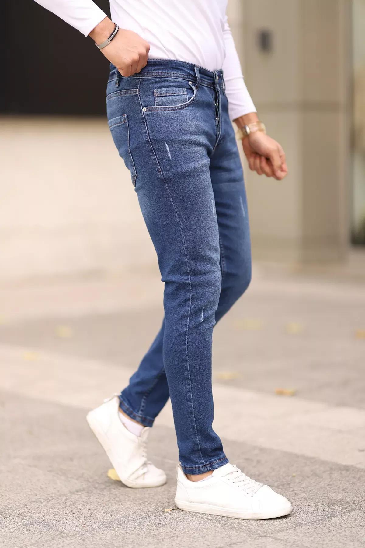 Blue Skinny Ribbed Jeans, , large image number 3