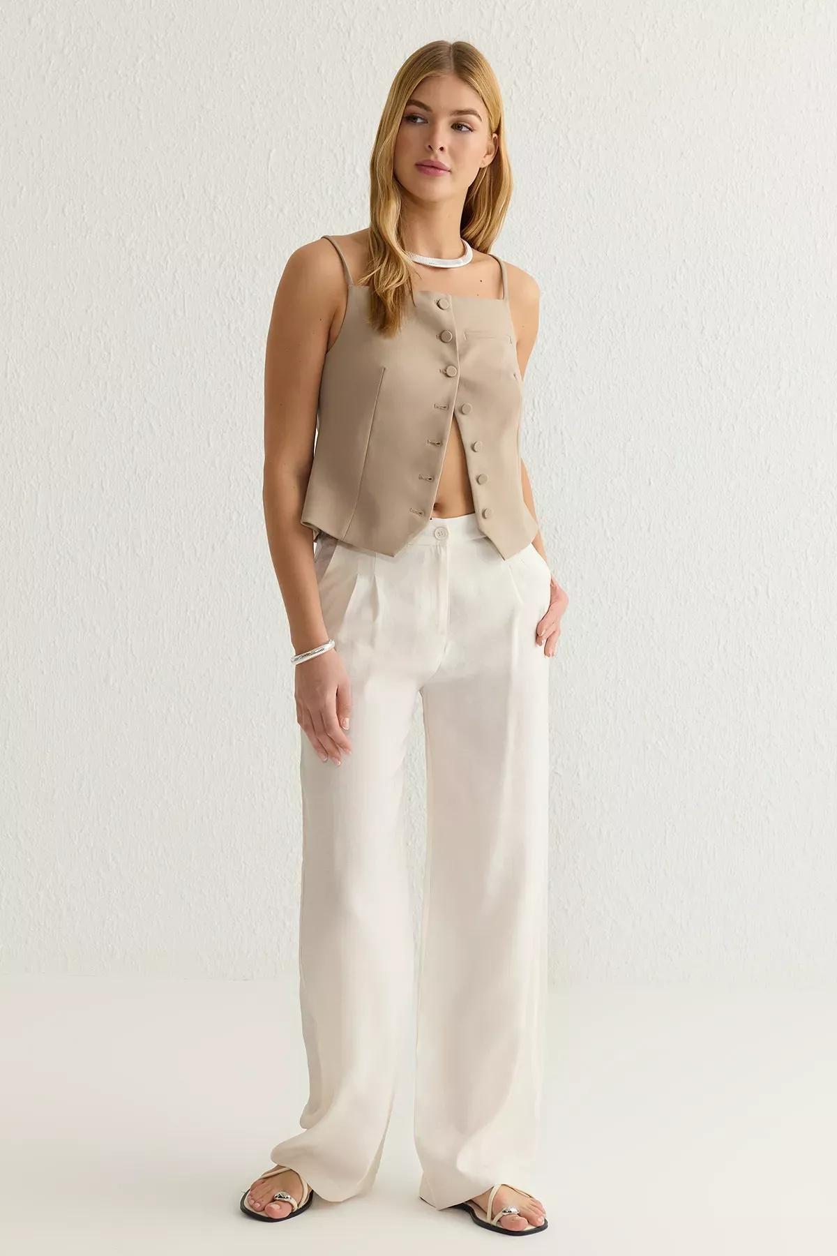 Beige Soft Touch Leg Trousers, , large image number 1