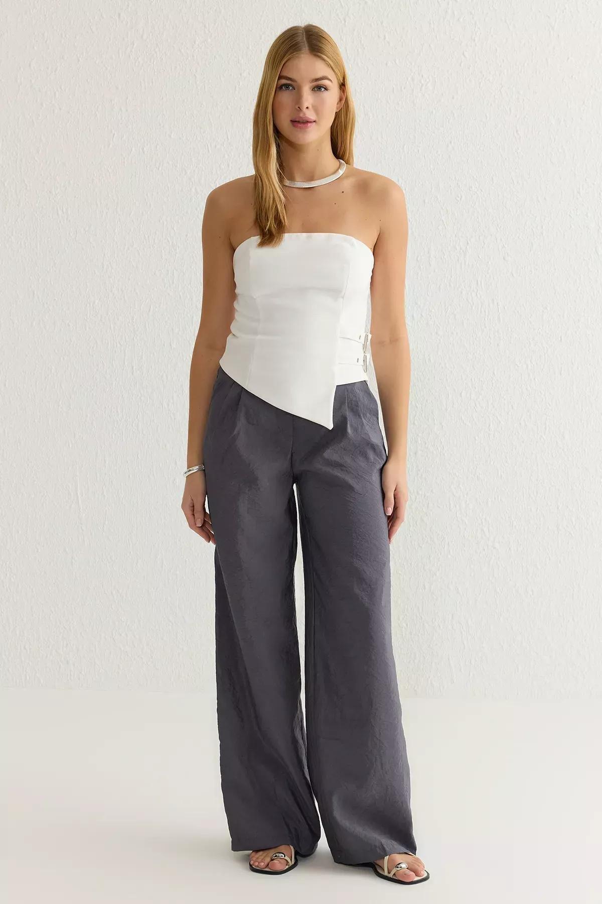 Grey Modal Wide Leg Trousers, , large image number 0
