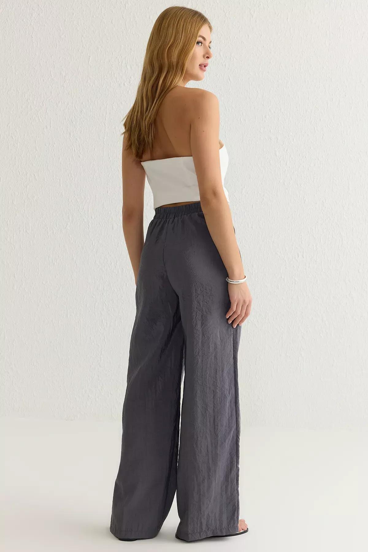 Grey Modal Wide Leg Trousers, , large image number 4