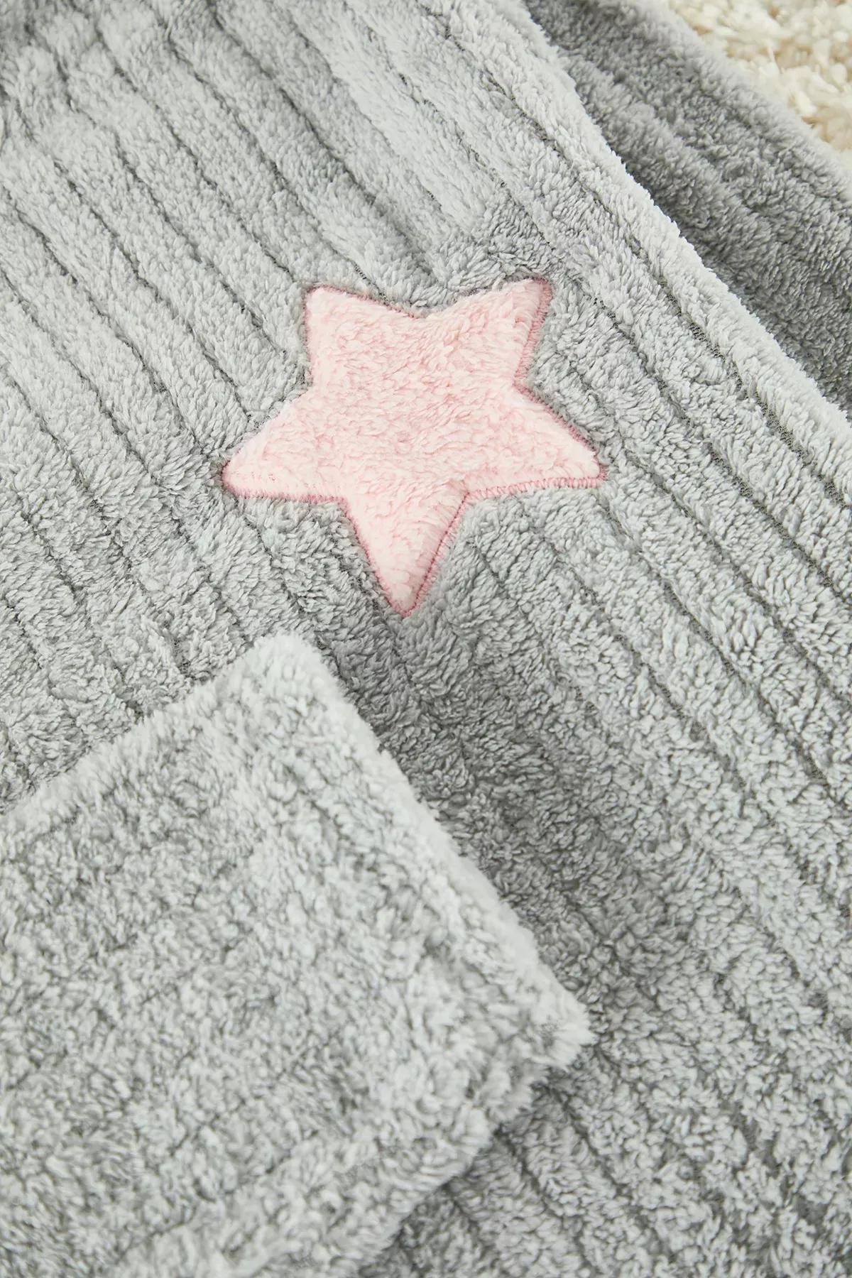 Grey Star Embroidered Striped Pajama Set, Grey, large image number 1