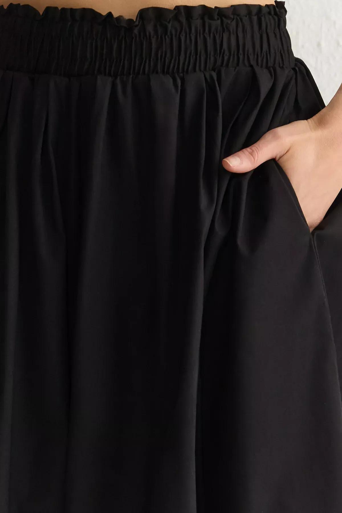 Black Flared Maxi Elastic Waist Skirt, , large image number 2