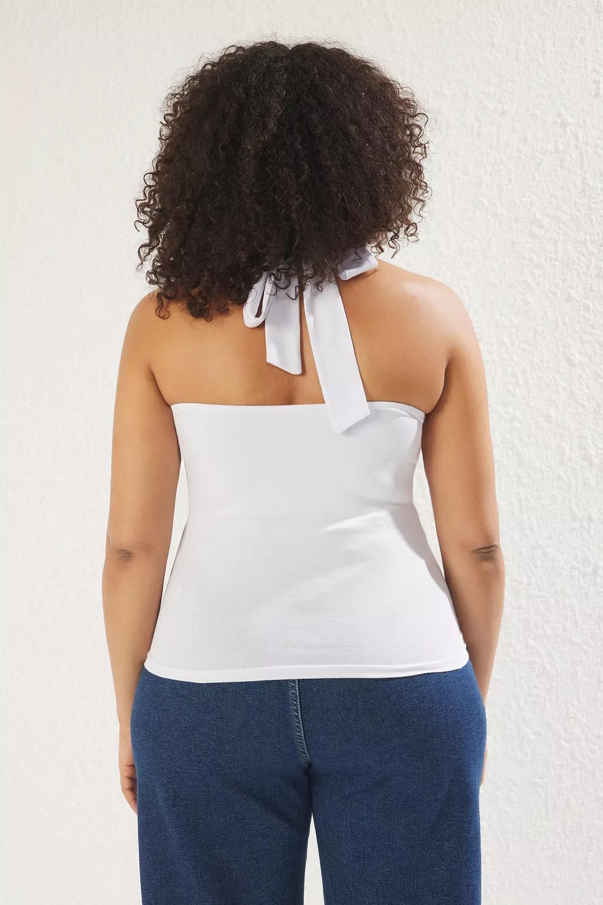 White Jersey Knit Plus Blouse, White, large image number 4