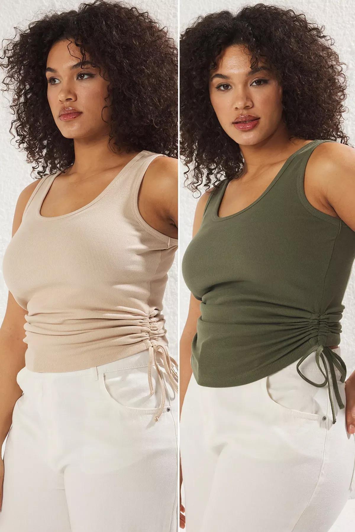 Green Beige Pleated Athlete Set, Khaki-Beige, large image number 0