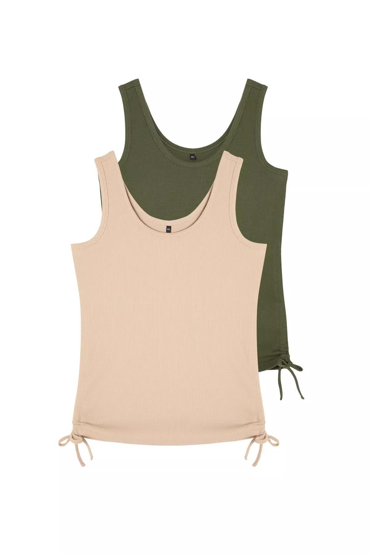 Green Beige Pleated Athlete Set, Khaki-Beige, large image number 5