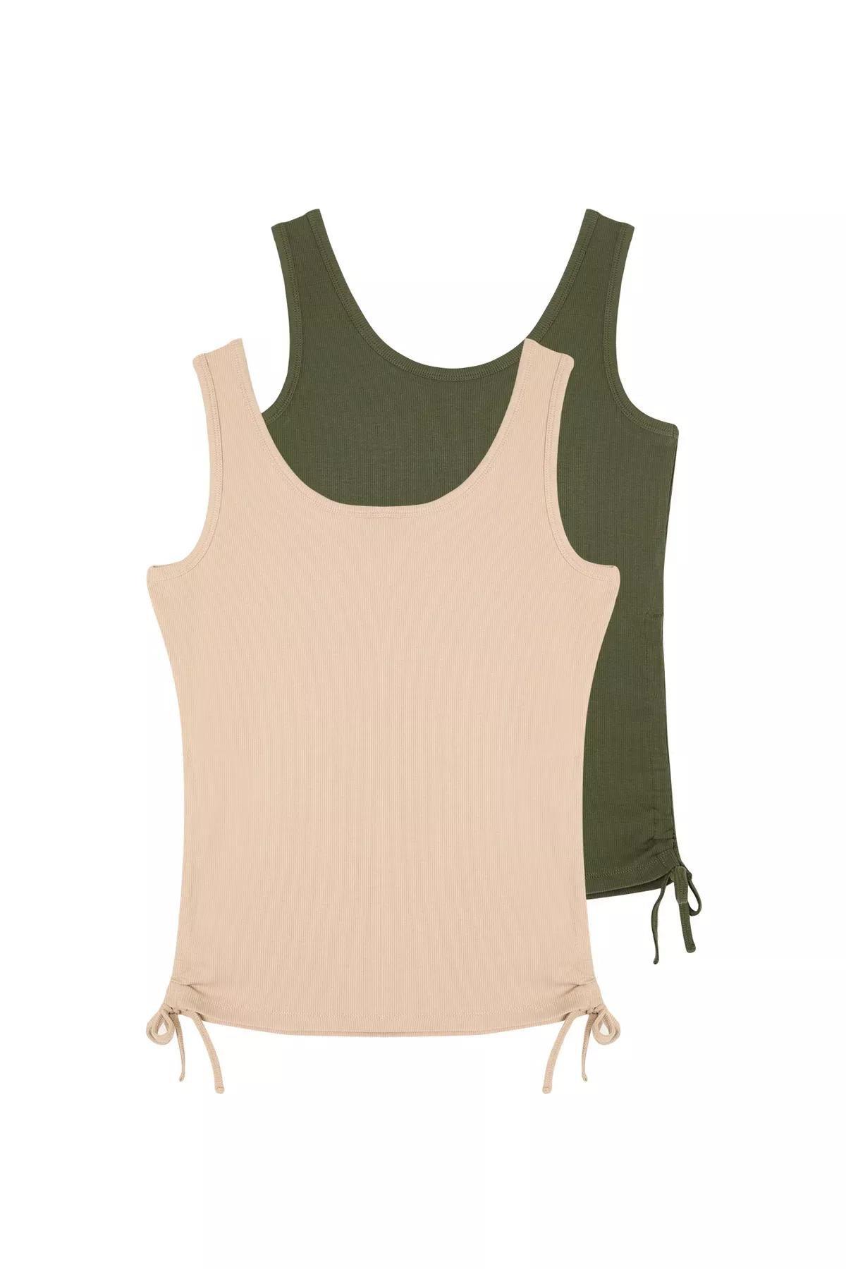 Green Beige Pleated Athlete Set, Khaki-Beige, large image number 7