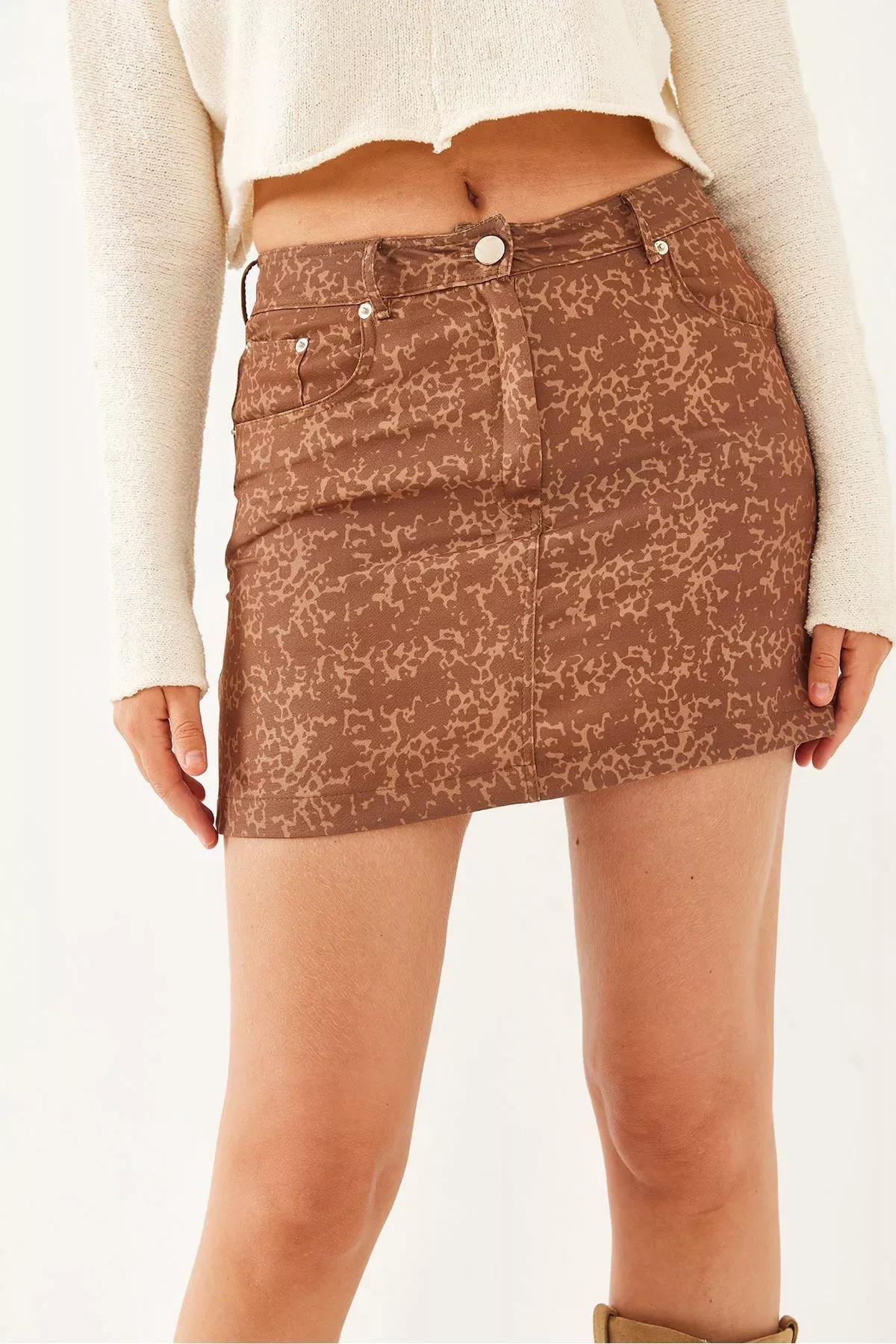 Brown Leopard Print Mini Skirt, , large image number 1