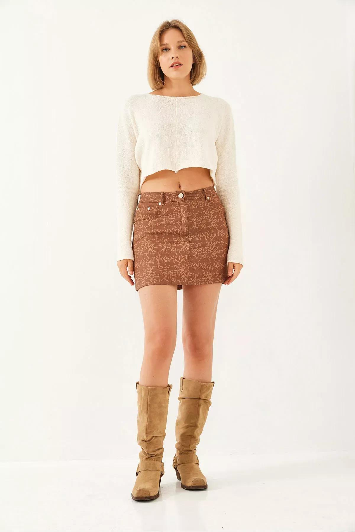 Brown Leopard Print Mini Skirt, , large image number 3