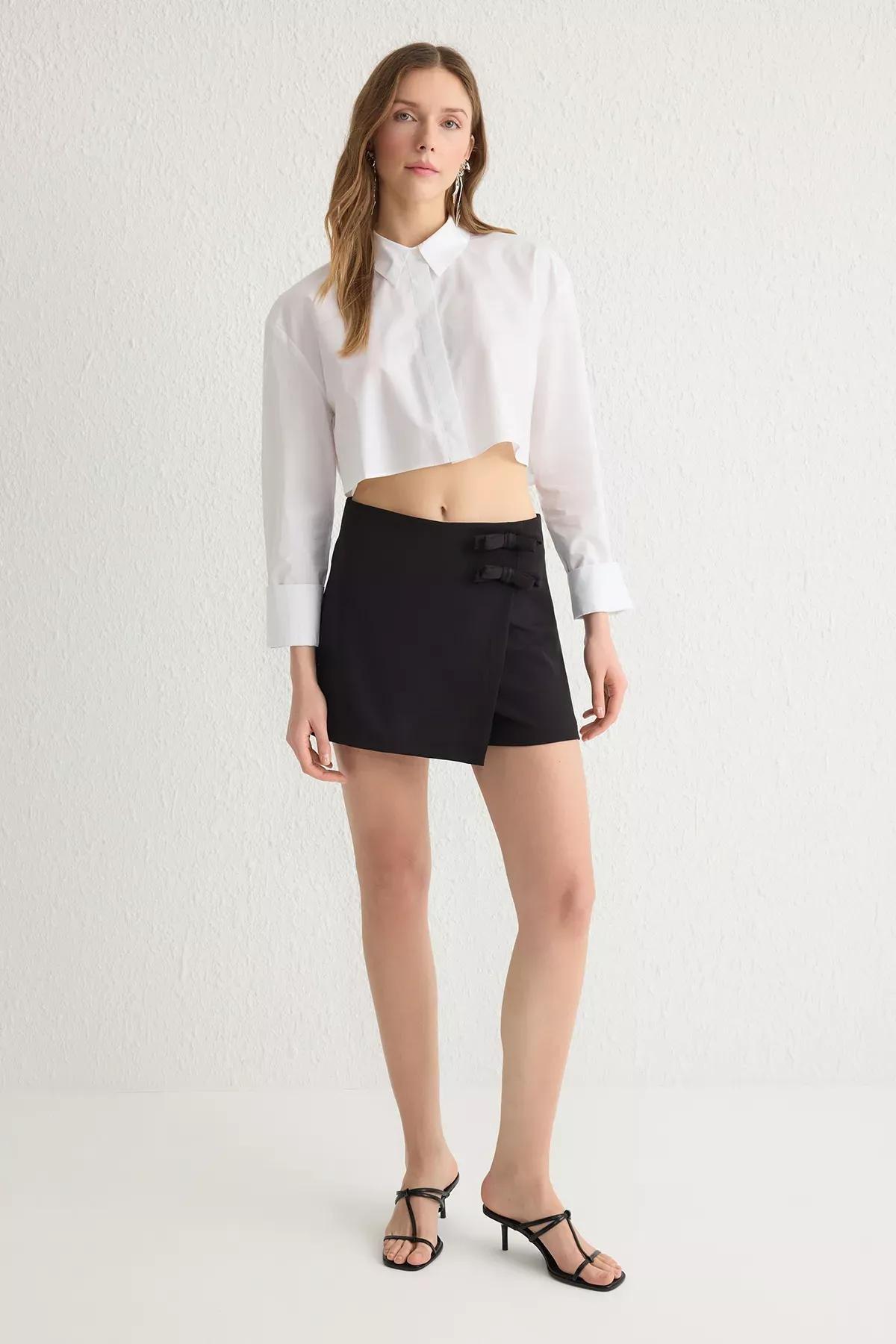 Black Mini Bow Detailed Skort, , medium