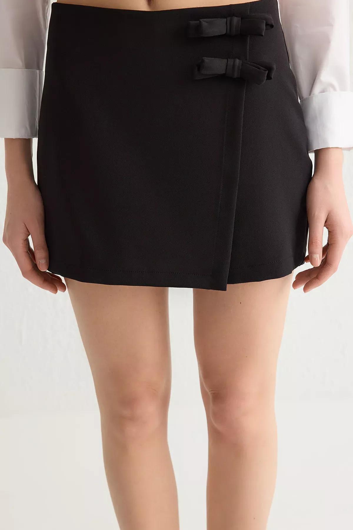Black Mini Bow Detailed Skort, , large image number 2