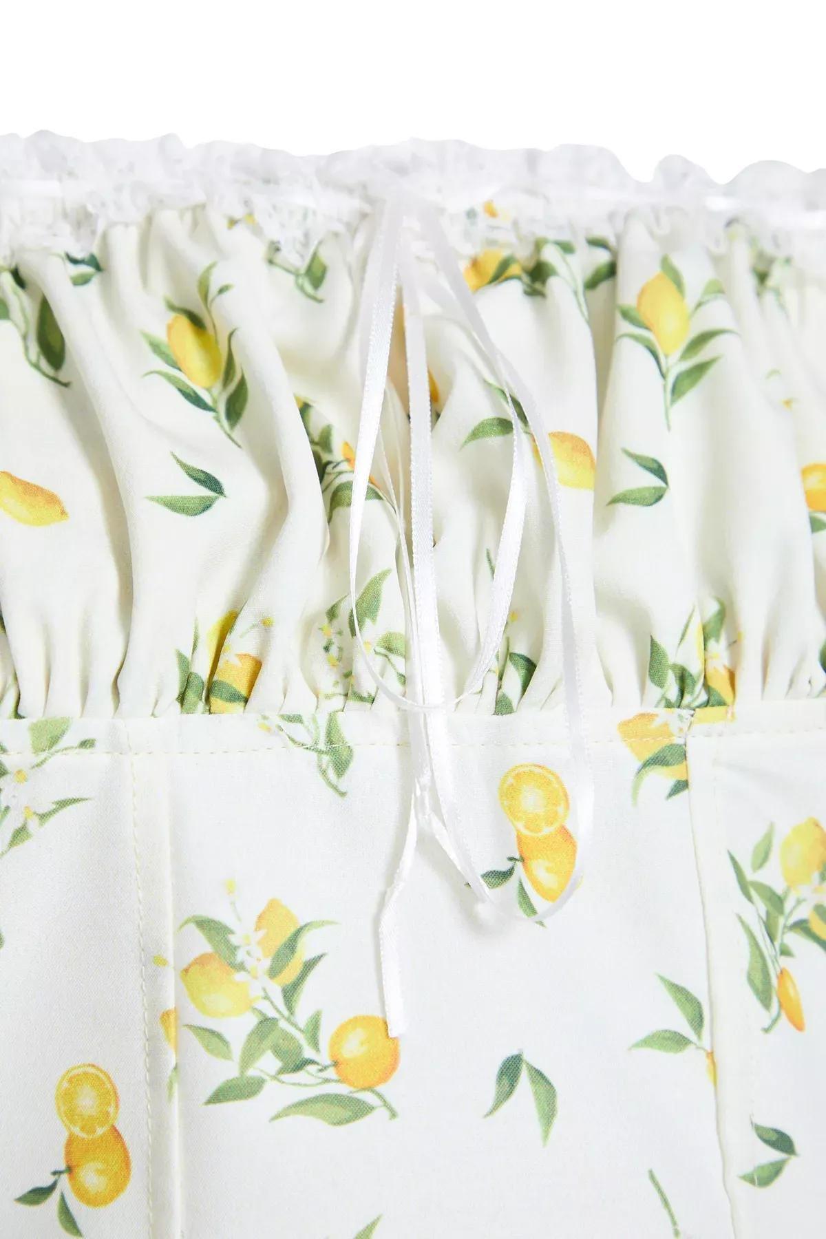 Beige Lemon Patterned Crop Top, , large image number 5