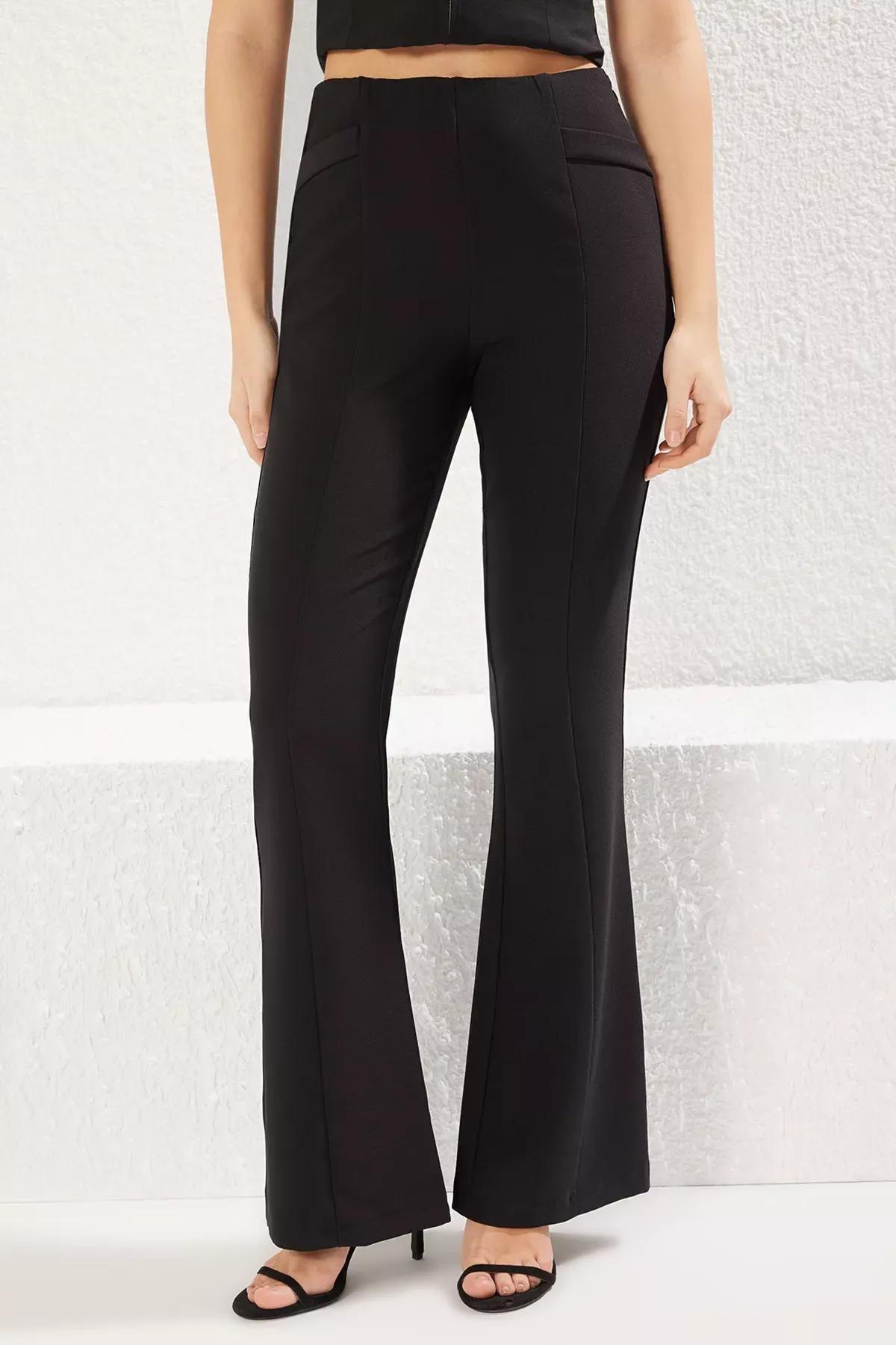 Black Elastic Flare Trousers, , large image number 2