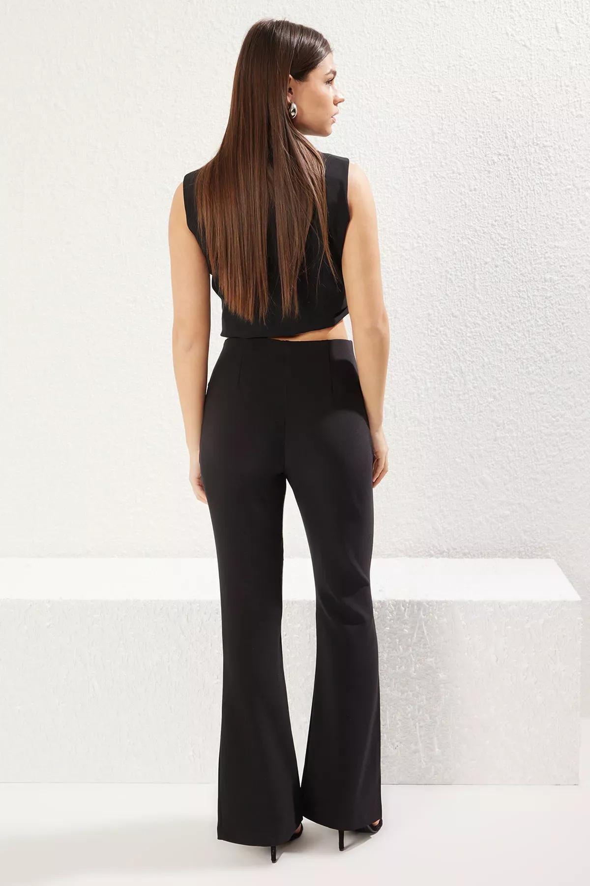 Black Elastic Flare Trousers, , large image number 4