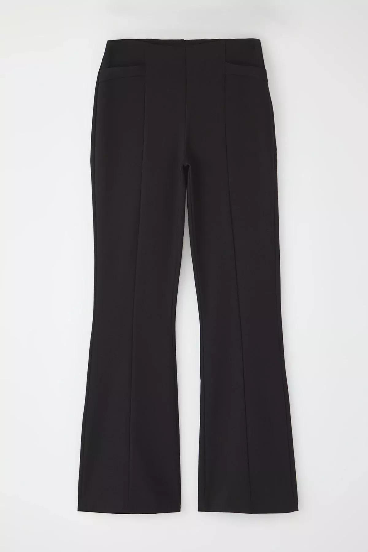 Black Elastic Flare Trousers, , large image number 6