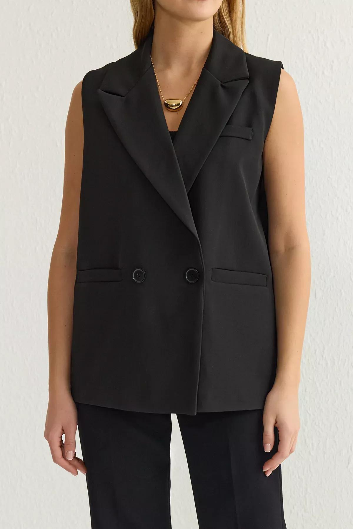 Black Leopard Lining Detailed Vest, , large image number 2
