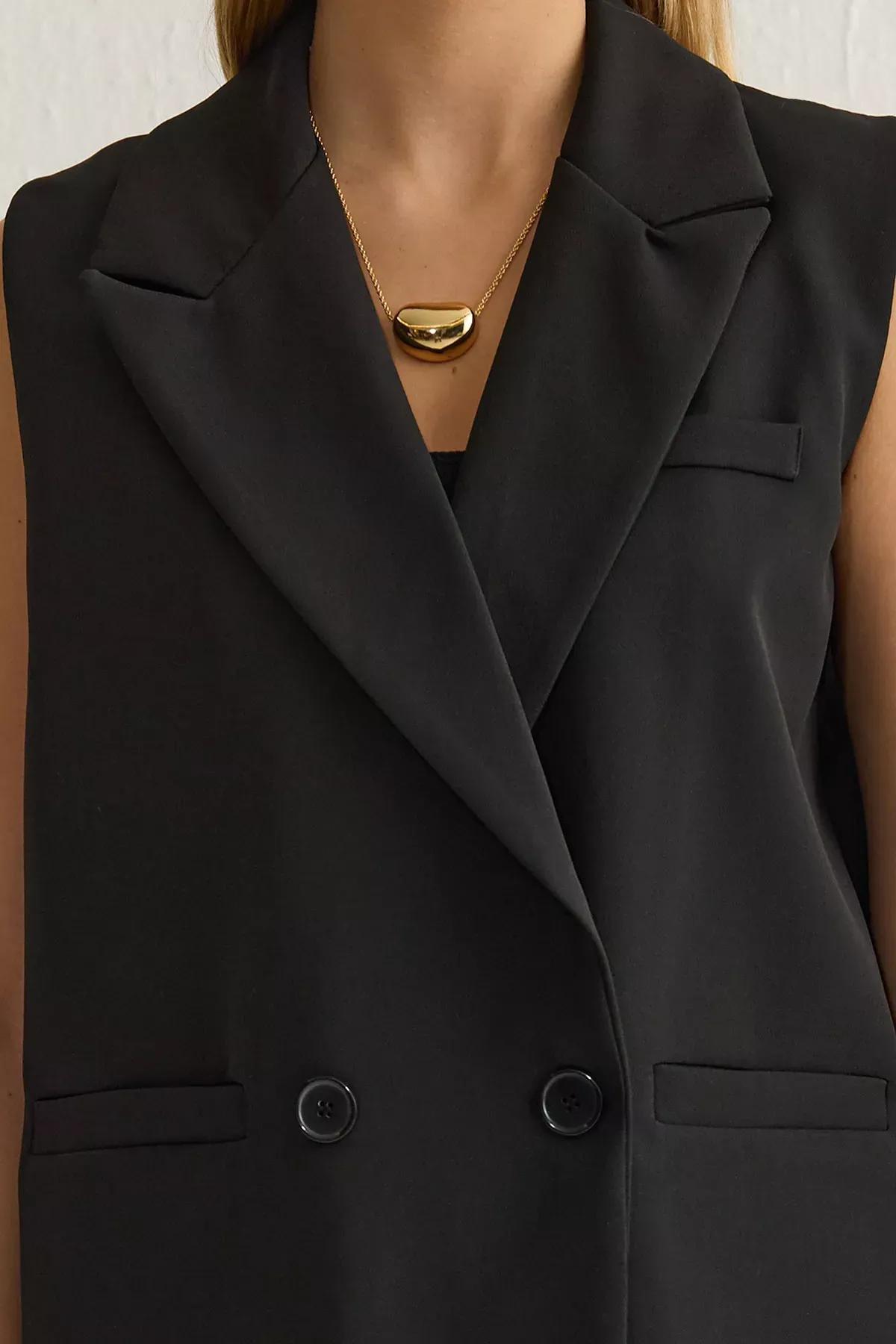 Black Leopard Lining Detailed Vest, , large image number 3