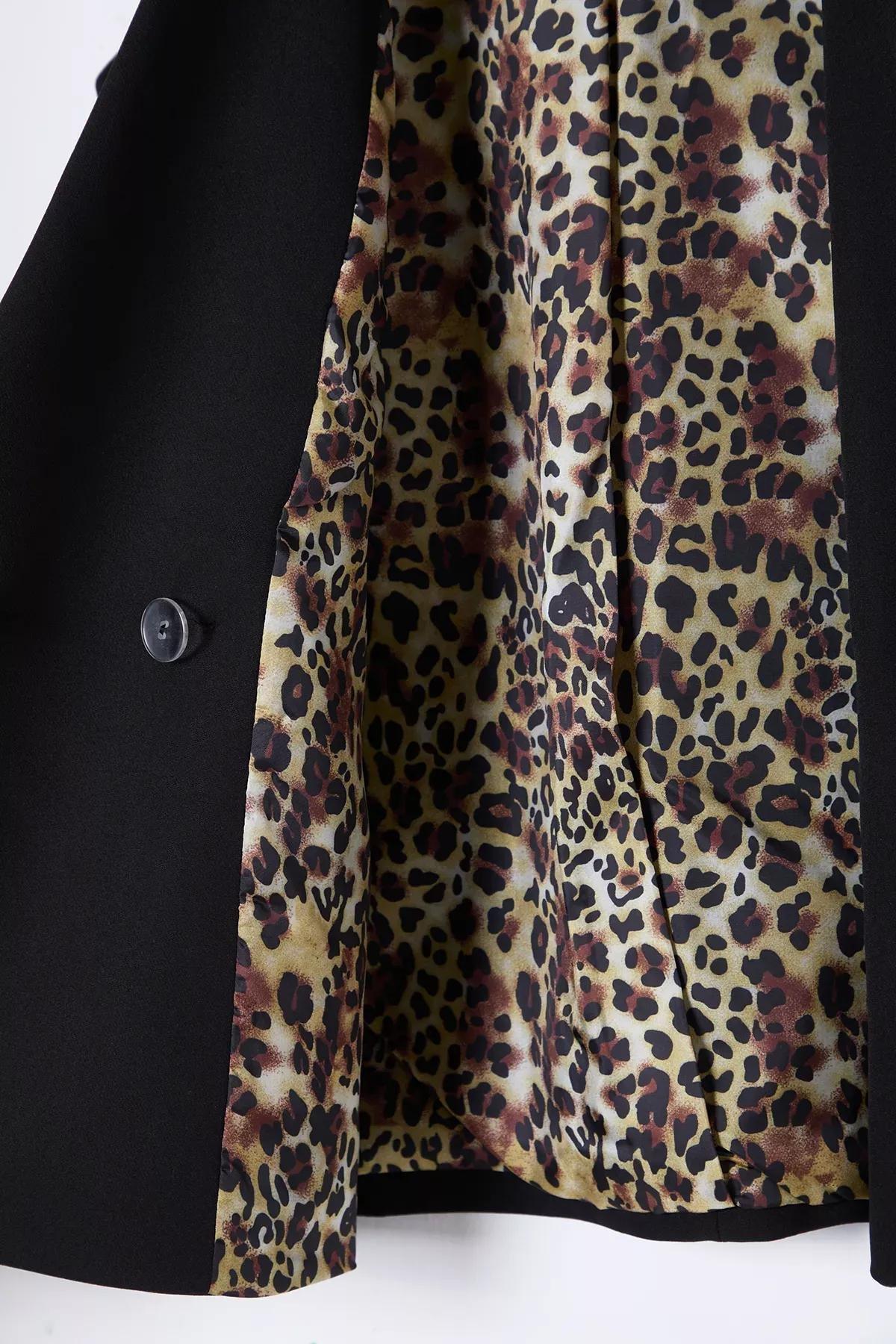 Black Leopard Lining Detailed Vest, , large image number 6