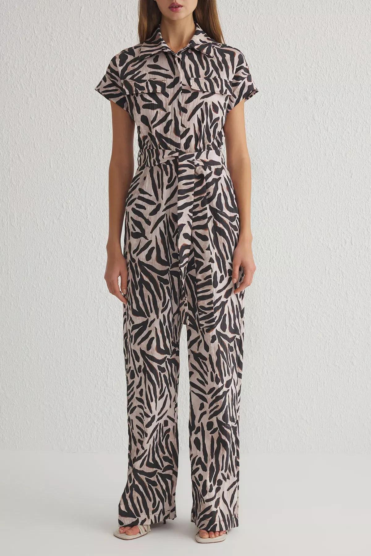 Multicolour Belted Abstract Patterned Overalls, C101_7382, large image number 3