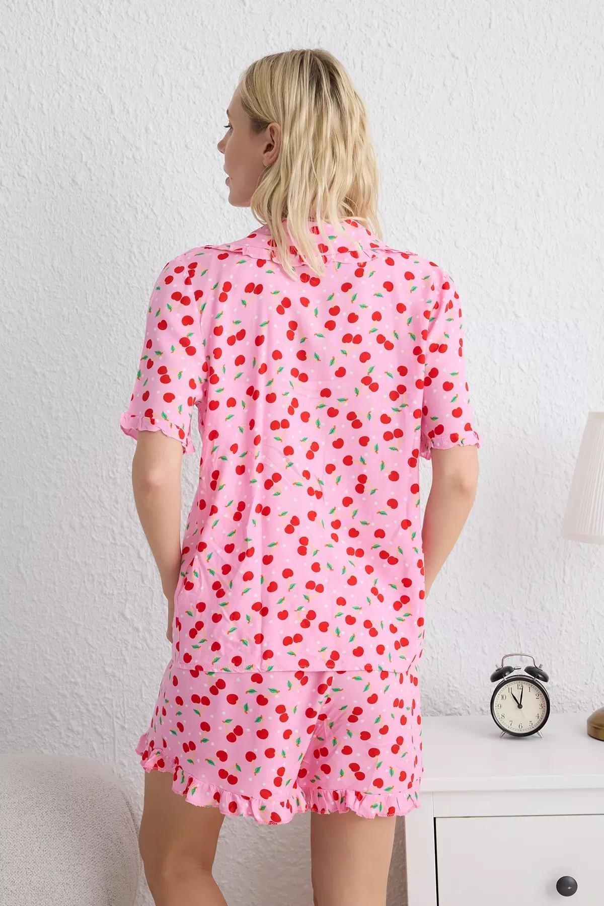 Pink Cherry Patterned Pajama Set, , large image number 4