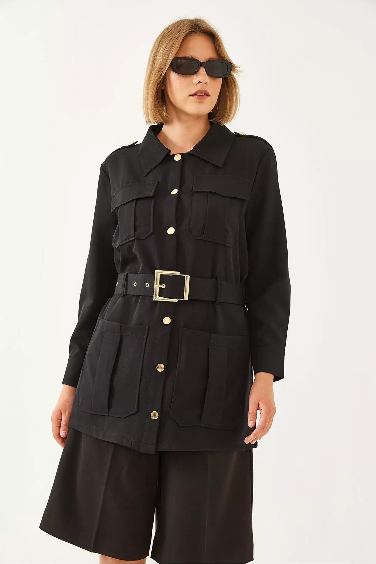 Black Casual Cargo Jacket, , large image number 1