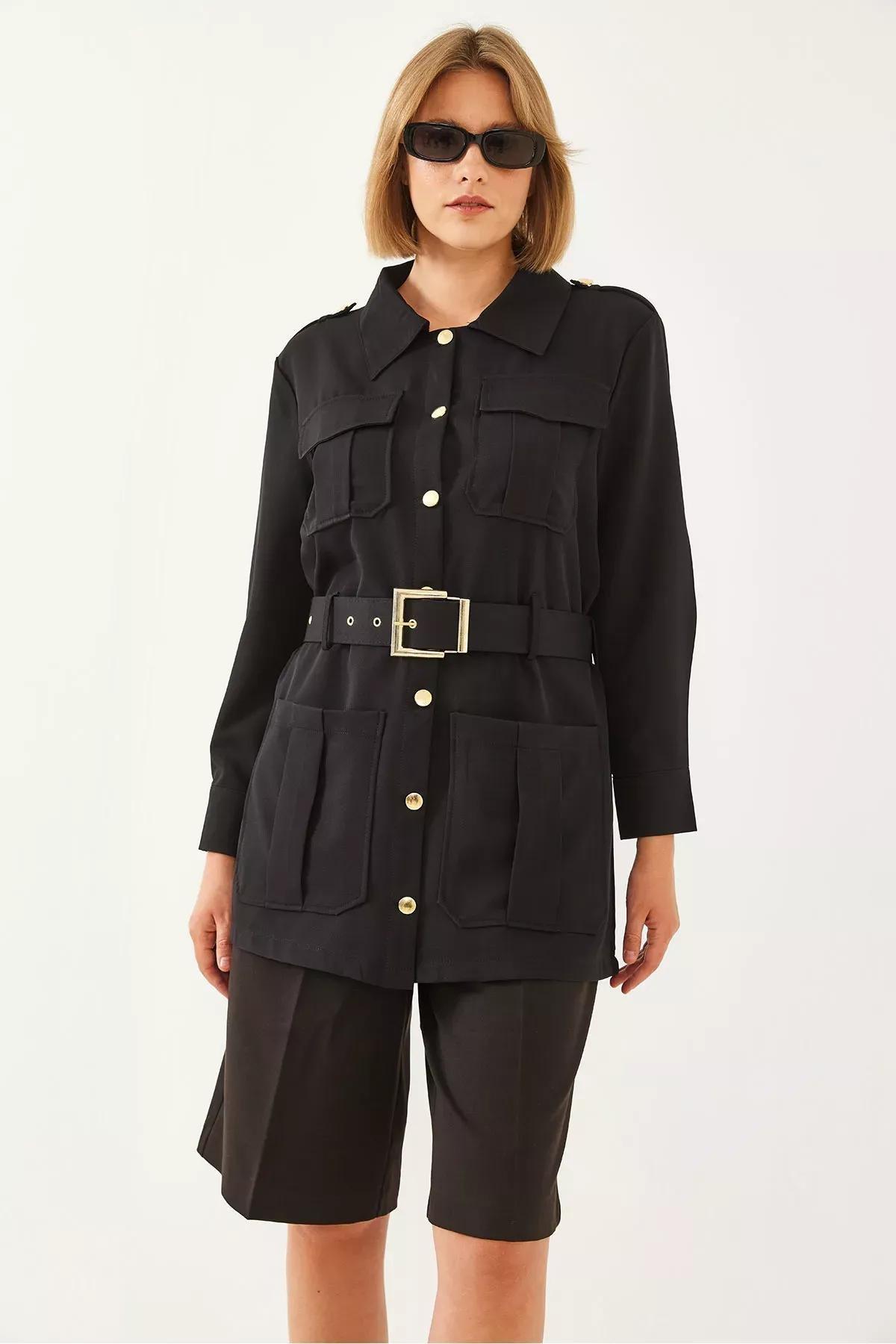 Black Casual Cargo Jacket, , large image number 2