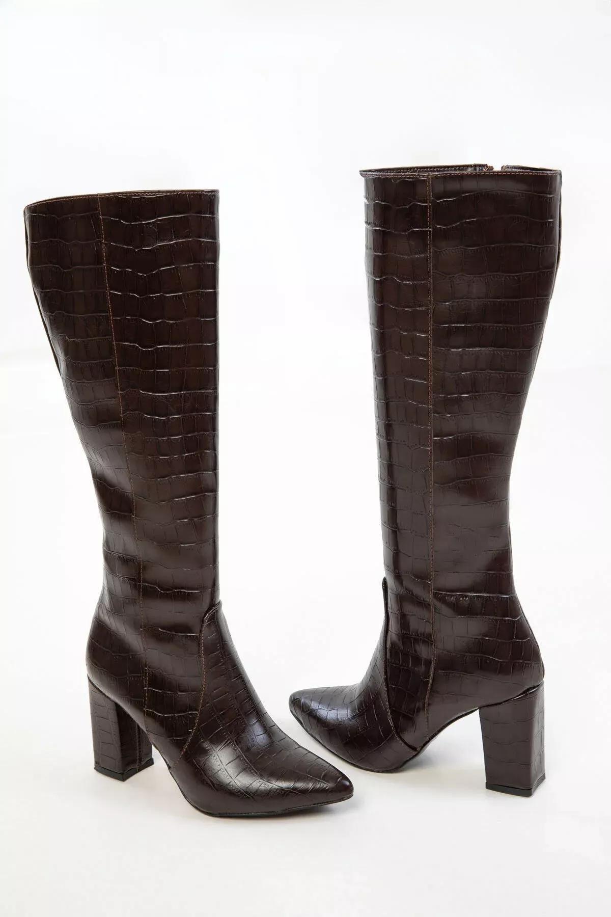 Brown Krako Textured Knee High Boots, C101_5846, large image number 3