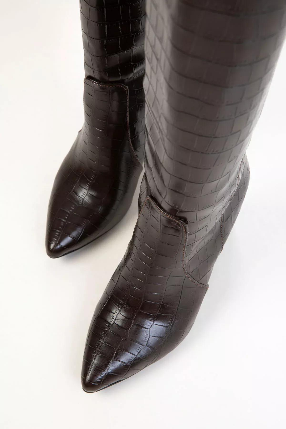 Brown Krako Textured Knee High Boots, C101_5846, large image number 6