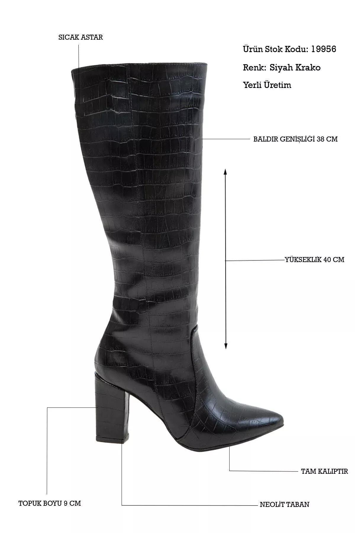 Black Krako Textured Knee High Boots, C101_6457, medium