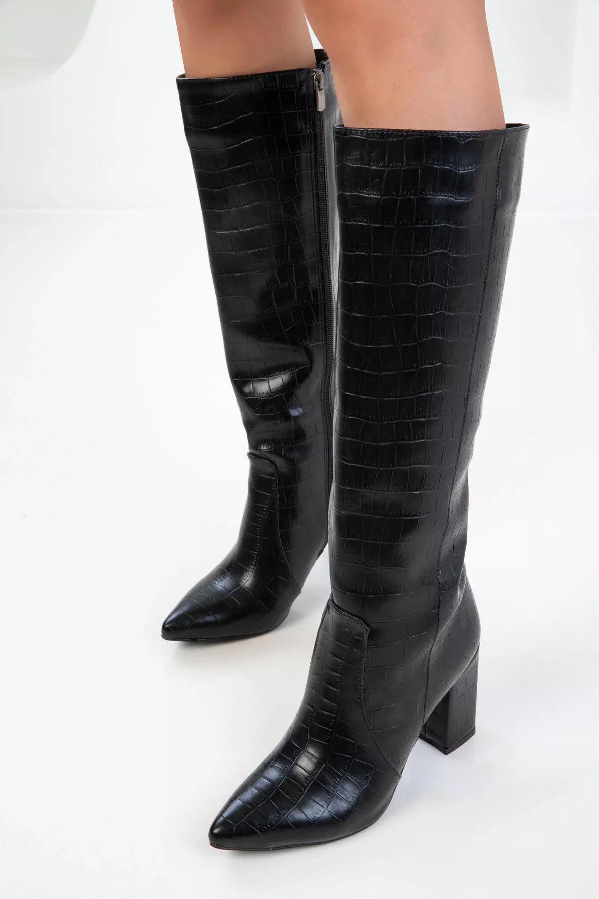 Black Krako Textured Knee High Boots, , large image number 5