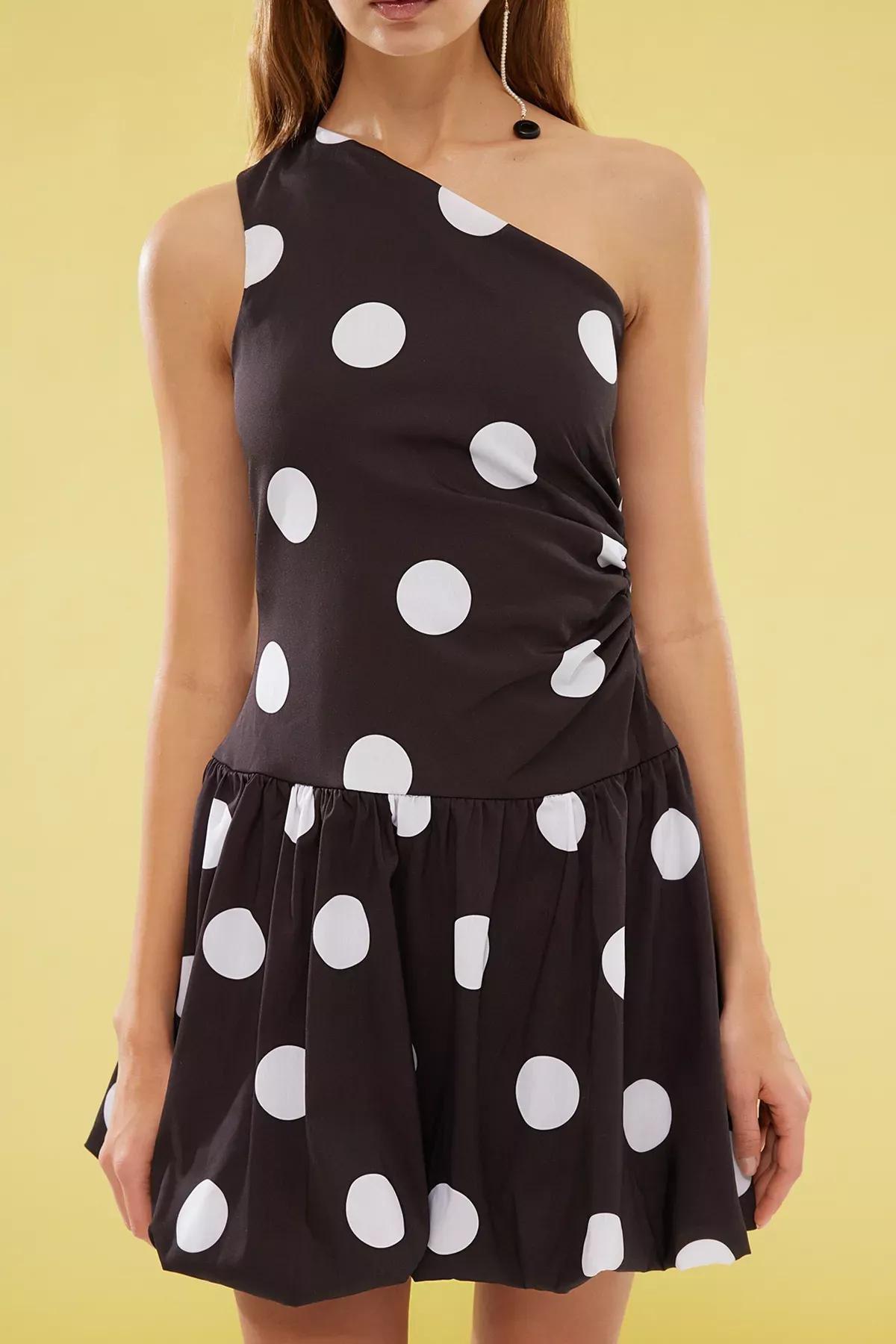 Black Polka Dot Poplin Occasionwear Dress, , large image number 2