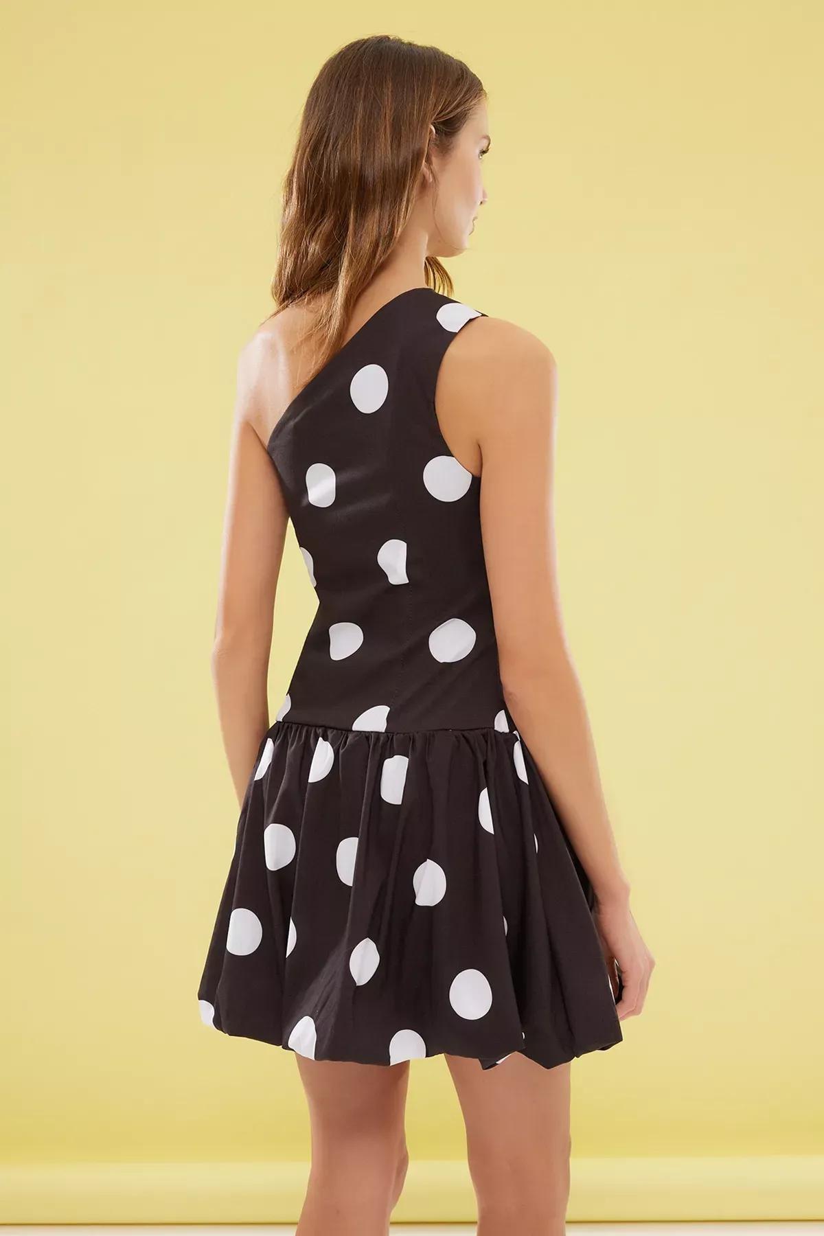 Black Polka Dot Poplin Occasionwear Dress, , large image number 4