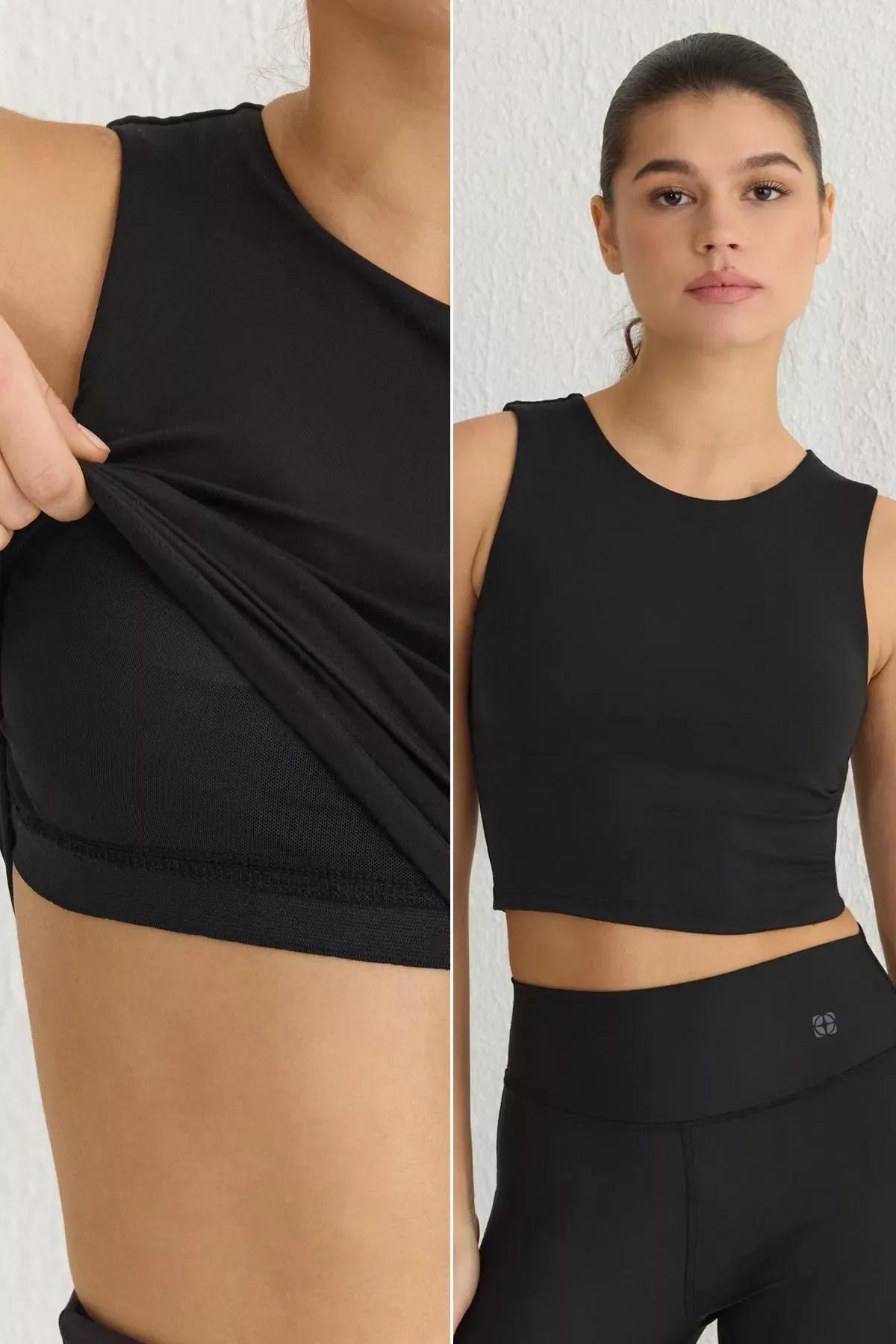 Black Two Layer Sports Bra, BLACK, large image number 0