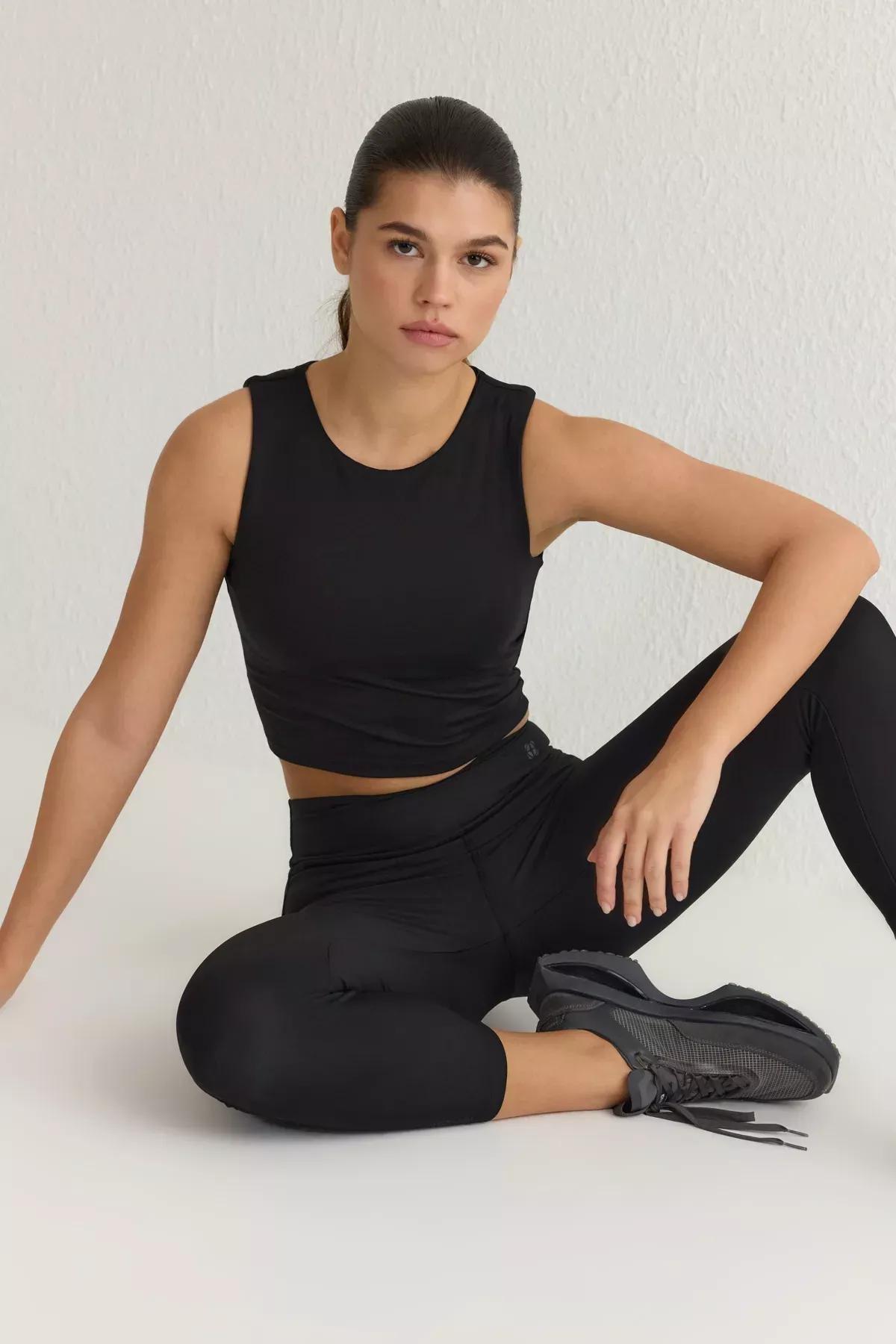 Black Two Layer Sports Bra, BLACK, large image number 2