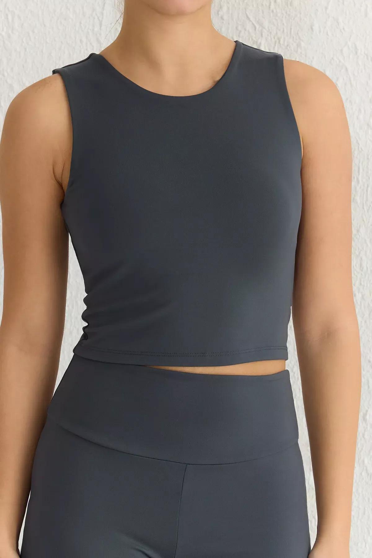 Grey Padded Sports Bra Top, , large image number 2