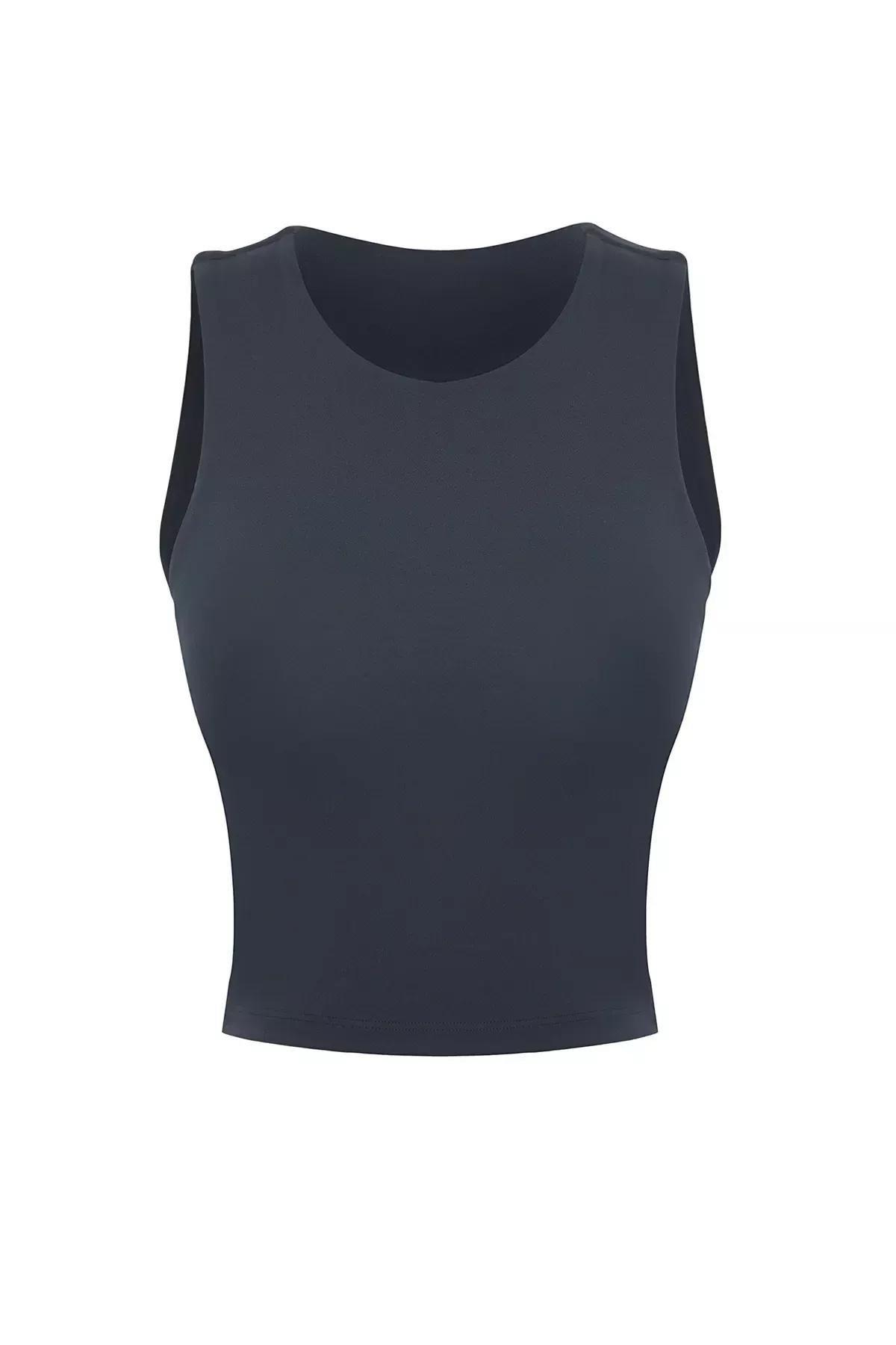 Grey Padded Sports Bra Top, Anthracite, large image number 5