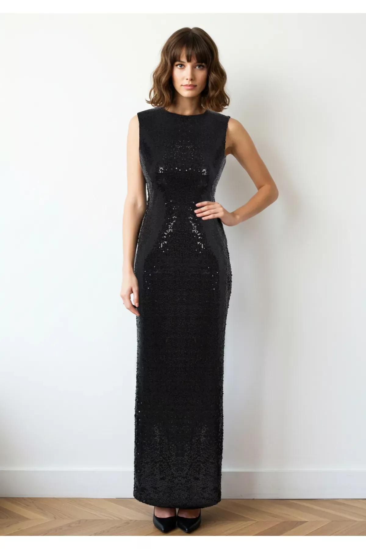 Black Sequin Knitted Occasionwear Dress, , large image number 0