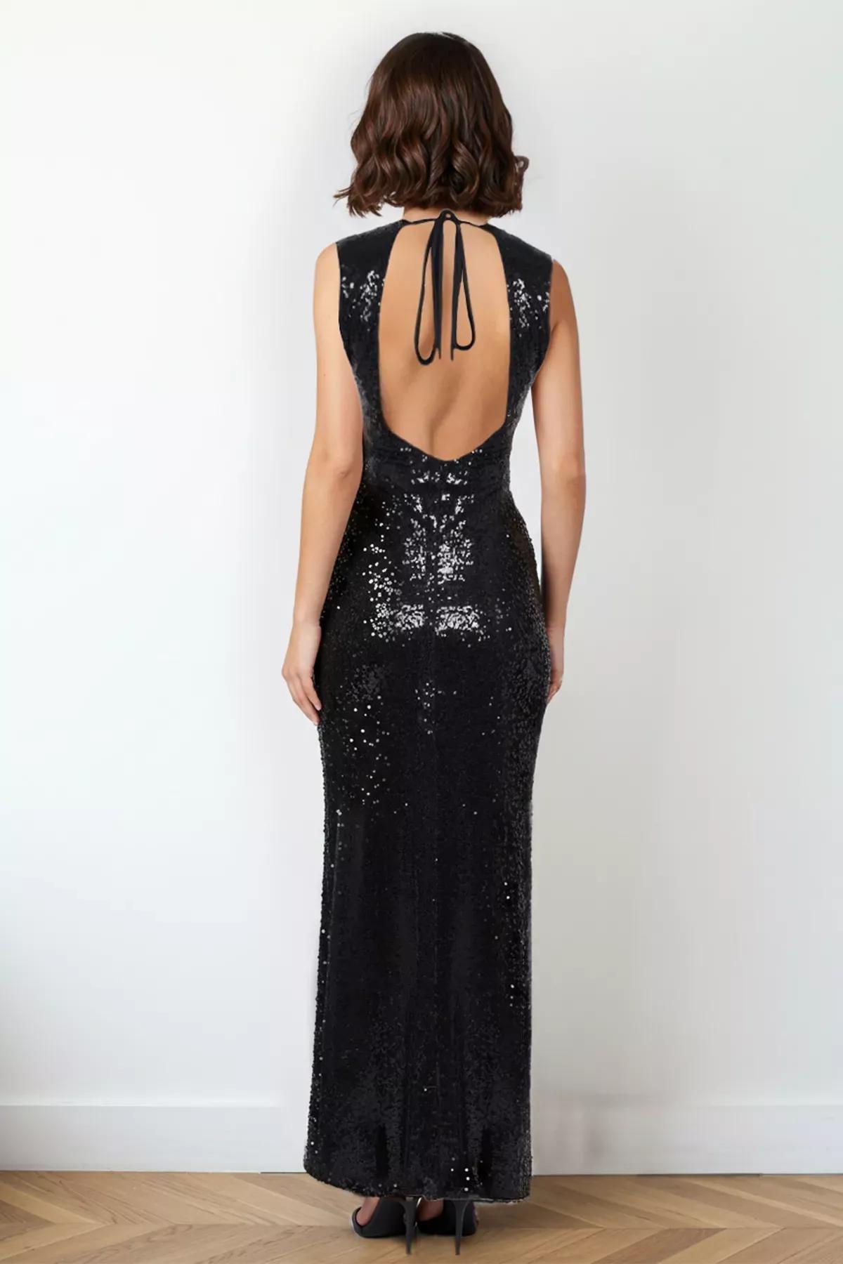 Black Sequin Knitted Occasionwear Dress, , large image number 1