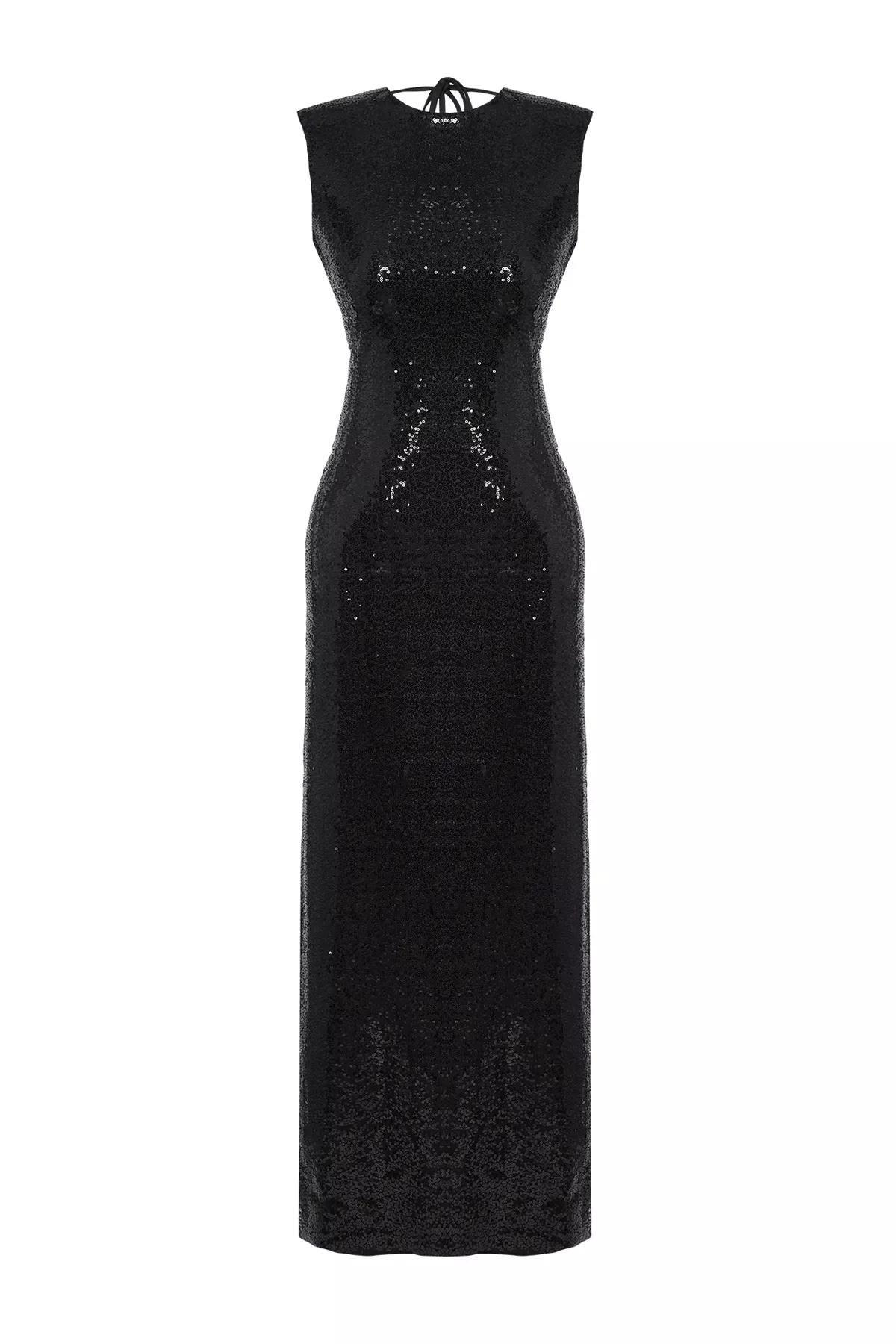 Black Sequin Knitted Occasionwear Dress, , large image number 2