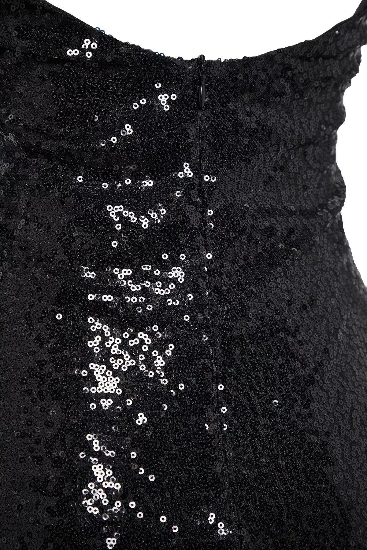 Black Sequin Knitted Occasionwear Dress, , large image number 4