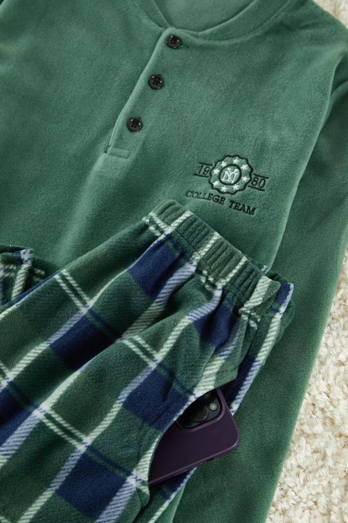 Green Detailed Knitted Pyjamas Set, , large image number 1